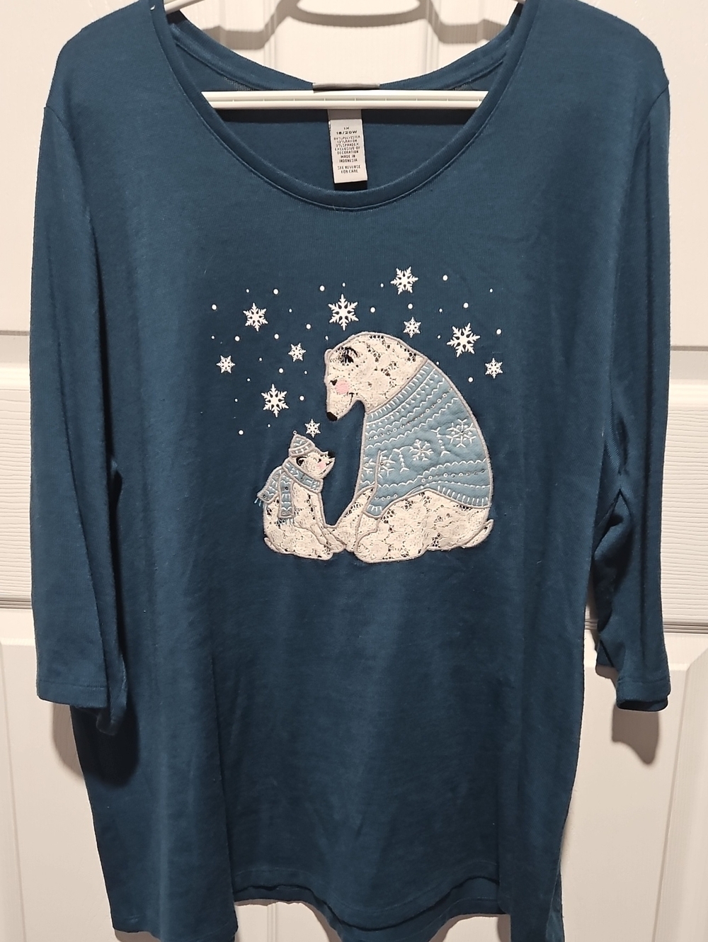 Catherines Teal Long-Sleeve Polar Bear Appliqué Top